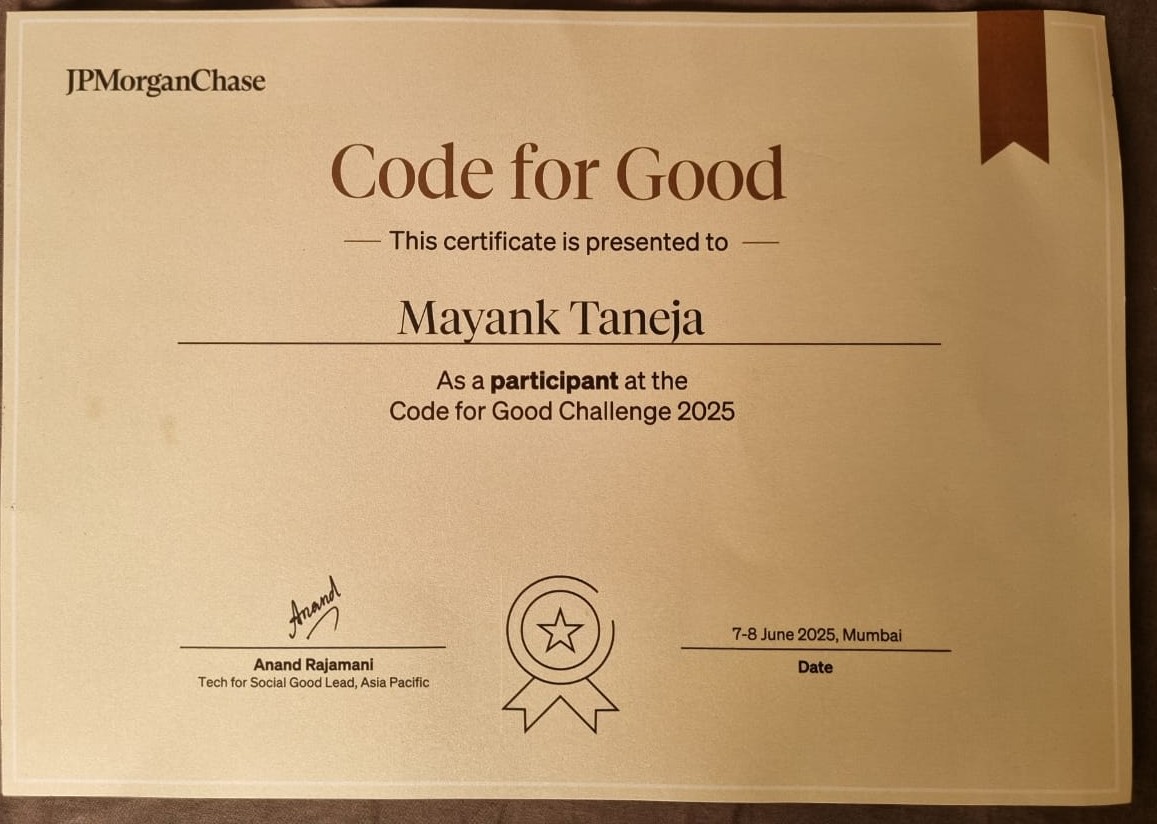 JPMC Code for Good Hackathon Winner